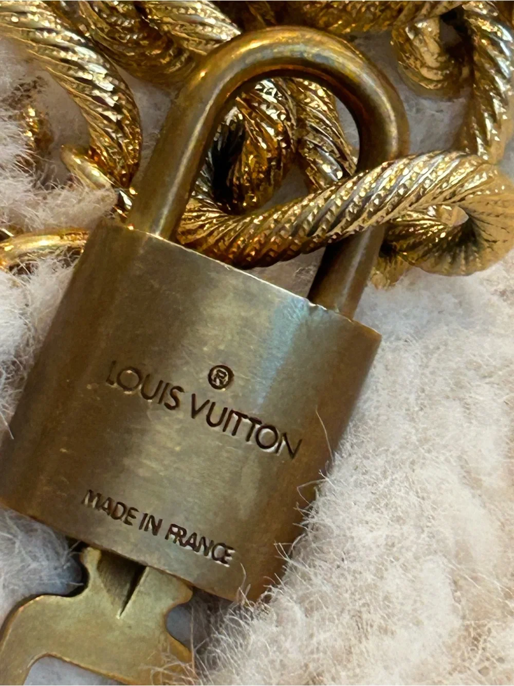 ⭐️Stunning Louis Vuitton key & lock on a rare Monet chunky link chain ⭐️
